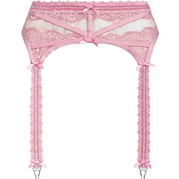 NWT For Love and Lemons 3pc SET Shimmer Lace BRA, GARTER & THONG